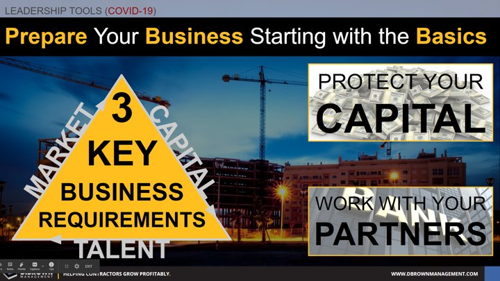 Leadership Tools for COVID-19: Prepare your business starting with the basics. 3 Key Business Requirements. Protect your Capital.