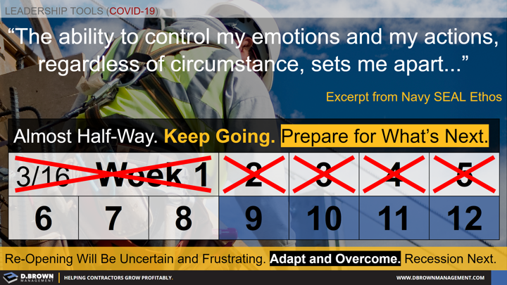 COVID-19: Prepare for what's next. Quote: The ability to control my emotions and my actions, regardless of circumstance, sets me apart.